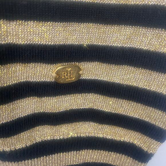 NWT Lauren Ralph Lauren Black and Gold Striped‎ Long Sleeve Turtleneck X-Small - Picture 4 of 6